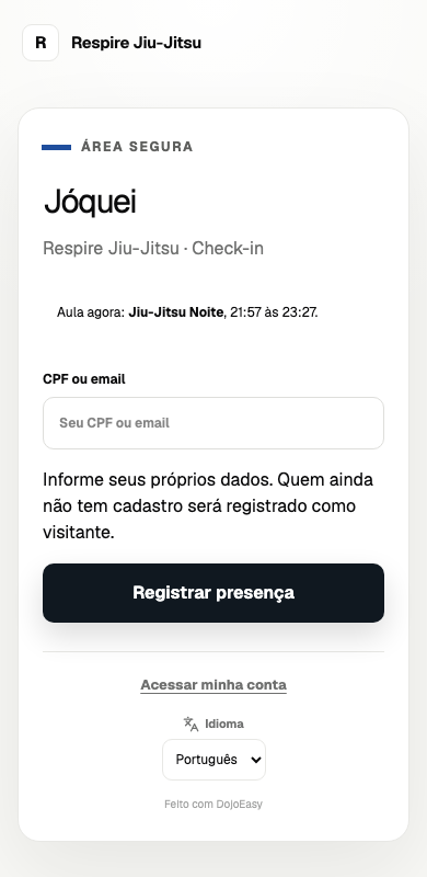 Tela de check-in de uma unidade, com as cores da academia